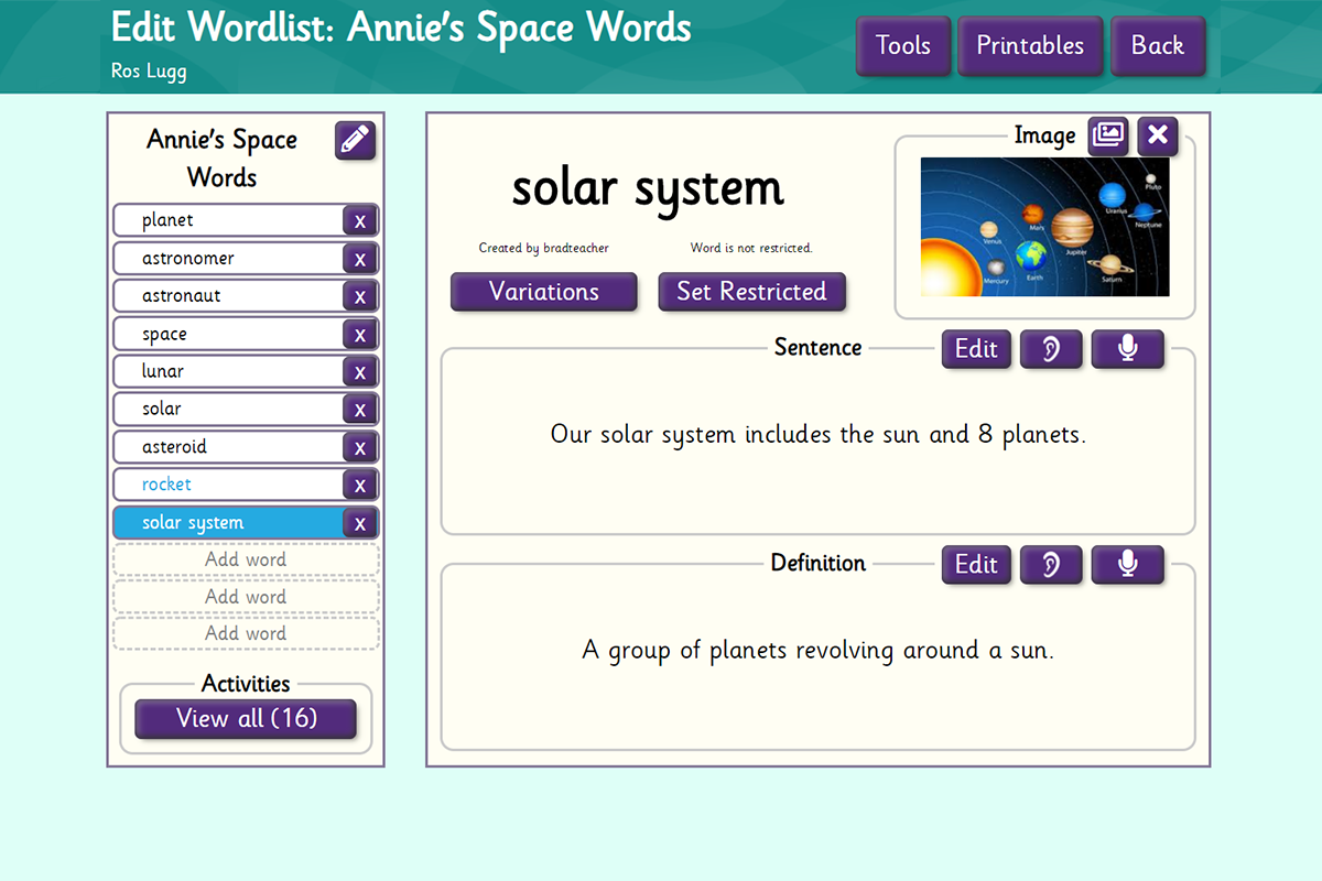 Annies space words