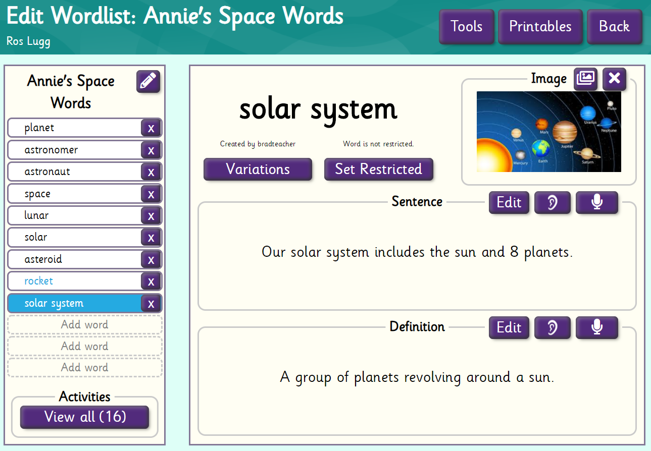 Annies space words