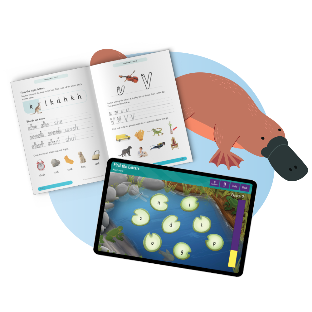 literacy workbook and online activity with a platypus